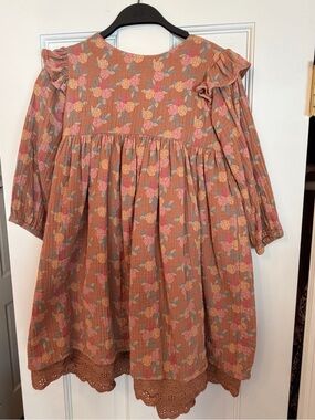 WILD WAWA Girls 5-6Y - English Garden Caramel & Pink Icing Dress